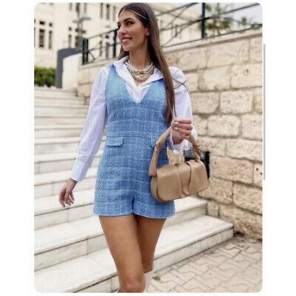 Zara Blue Textured Romper
